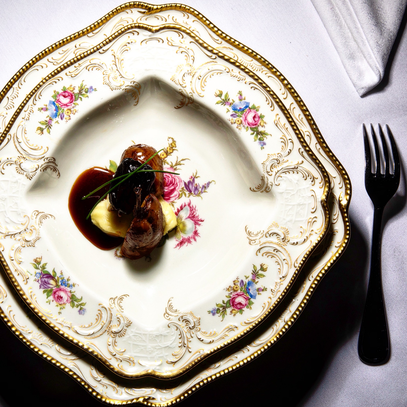 Boudin blanc on floral china