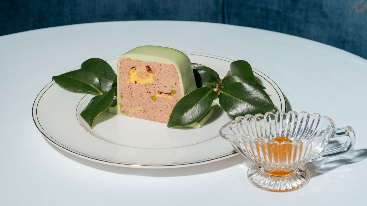 Pâté en croûte on white china at Le B